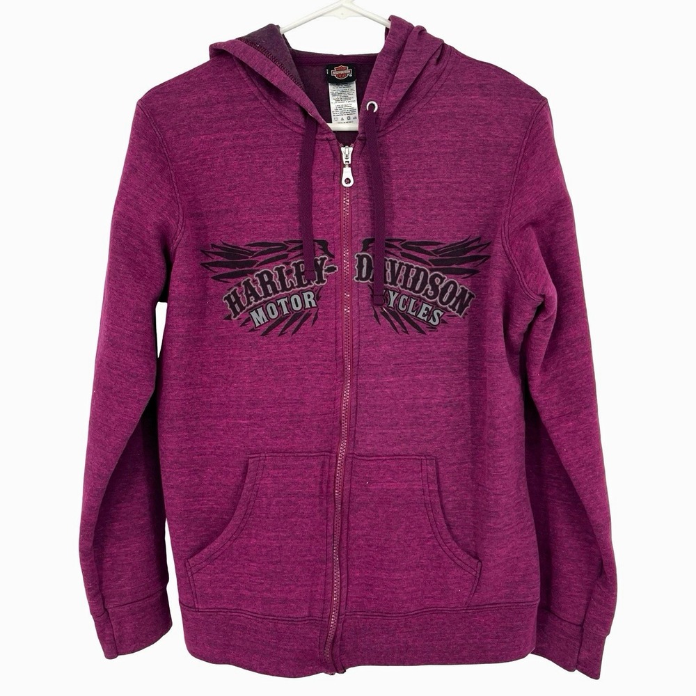 Harley Davidson Womens L Pink Purple Zip Up Hoodie Sweatshirt Biker Motorcycle